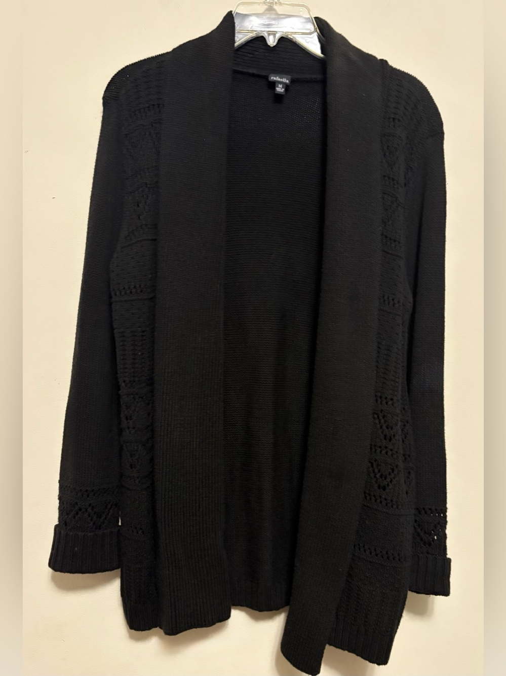Rafaella Black Open-Front Eyelet Cardigan